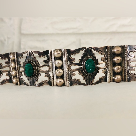 Beautiful Pre Eagle 1940’s Mexican 4 Panel Aztec Face Design - Sterling Bracelet - Picture 10 of 14